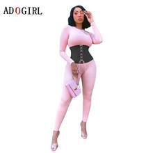 Adogirl Women Bandage Solid Jumpsuit Long Sleeve Skiing Bodycon Romper Female One Piece Overalls Elastic Hight Outfit Plus Size 2024 - buy cheap