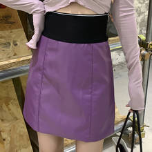 Faldas de cuero sintético con letras para mujer, minifalda Sexy de cintura alta, ceñida con cremallera, ropa de calle, color rojo y morado, 2020 H, Primavera, 211 2024 - compra barato