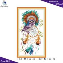 Joy Sunday Indian Owl Home Decor DA381 14CT 11CT Stamped Counted Needlework Colorful Feather Owl Animal Cross Stitch Kit 2024 - buy cheap