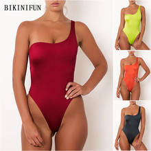 Sexy Single Shoulder Monokini Women Solid Color Swimsuit Backless Bathing Suit S-XL Girl High Cut Back One Piece Swimwear 2024 - buy cheap