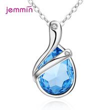 Sea Blue Crystal Pedant Necklace Genuine 925 Sterling Silver Necklace For Women Elegant Jewelry Gift For Wife/Daughter/Friend 2024 - buy cheap