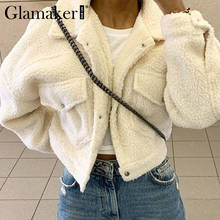 Glamaker Faux fur warm coat furry outwear Women sexy white pocket female teddy coat Autumn fake fur short jacket coat winter 2024 - buy cheap