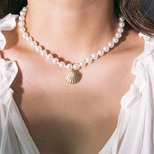 Gargantilla de concha de perla de imitación para mujer, Collar con colgante de lazo de Color dorado llamativo, joyería, regalos 2024 - compra barato