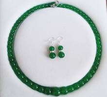 Ожерелье и серьги из натуральных зеленых нефритовых круглых бусин 6-14 мм, комплект ювелирных изделий 18 дюймов AAA + 2024 - купить недорого