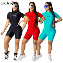 Active Sport Playsuit Bodycon Jumpsuit Women Minimalist Letter Printed Short Sleeve Streetwear Overalls Stretch Female Rompers 2024 - buy cheap