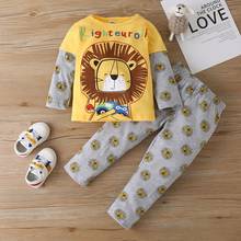 Conjunto de ropa de algodón para niño y niña, Juego de 2 piezas con letras de dibujos animados, León, retales, Tops de manga larga y pantalones largos, ropa de invierno de 1 a 6 años 2024 - compra barato