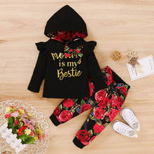 Newborn Baby Girl Clothes Set Cotton Long Sleeve Letter Print Hoodie Top+Floral Pants Outfits Cute Infant Clothing Suit 2024 - buy cheap