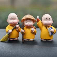 ¡OFERTA 85%! Estatuilla de resina de Buda para Interior de coche, figura de monje pequeño en miniatura, adorno, sin decoloración, 3 unids/set por juego 2024 - compra barato