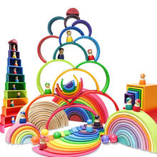 Apilador de colores caramelo para niños, juguetes de madera de gran tamaño, bloques de construcción creativos del arcoíris, juguete educativo Montessori para bebés 2024 - compra barato