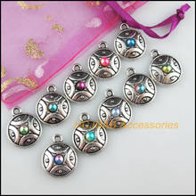 10Pcs Tibetan Silver Tone Round Mixed Acrylic Flower Charms Pendants 16x20mm 2024 - buy cheap
