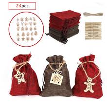 24pcs Wooden Label Christmas Linen Bags Countdown Calendar Burlap Drawstrings Gift Bags Candy Pouch Home Christmas Decoration 2024 - buy cheap