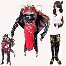 Disfraz Genshin Impact para mujer, traje de Cosplay de Beidou, vestido de Halloween con capa y pantalones, conjunto completo de guantes, color negro y rojo 2024 - compra barato