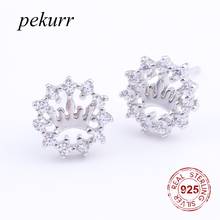 Pekurr-pendientes de plata de ley 925 para mujer, arete con forma de corona de zirconia hueca, joyería de moda para boda, regalo elegante, 11 2024 - compra barato
