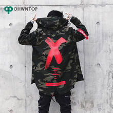 Men camouflage Jacket High Street Ribbon Patchwork Cotton Men X Print Bomber Coat Autumn Harajuku Pilot Flight Jacket Streetwear 2024 - buy cheap