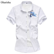 Summer Chinese Style Embroidery Shirt Mens New Fashion Print Short Sleeve Shirts Men Casual Plus Size Hawaii Beach Shirt 6XL 7XL 2024 - buy cheap