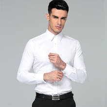 Nova marca de alta qualidade cavalheiro regular ajuste camisas para homens negócios manga longa abotoadura algodão cor sólida camisas hombre 2024 - compre barato