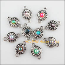 30 New Round Charms Mixed Acrylic Flower Connectors Tibetan Silver Tone 11x18mm 2024 - buy cheap