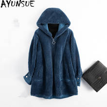 AYUNSUE Sheep Shearling Real Fur Coat Female Wool Coats Winter Jacket Women Hooded Long Jackets for Women Suede Lining MY4188 2024 - buy cheap