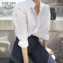 Blusa holgada de manga murciélago para mujer, camisa blanca lisa con cuello vuelto, estilo coreano, con botones, 2021 2024 - compra barato