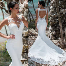 Romantic Four Way Spandex Jewel Neckline Mermaid Wedding Dress Open Back Trumpet Bridal Dress 2024 - buy cheap