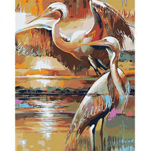 Painting By Number 40X50 50x65CM Sunset Double Crane Animal Wall Art Gift DIY Pictures By Numbers Canvas Kits Home Decoration 2024 - buy cheap