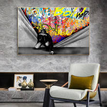 Abstrato colorido pintura em tela banksy graffiti pop arte posters e cópias da parede imagem para sala de estar decoração da parede cuadros 2024 - compre barato
