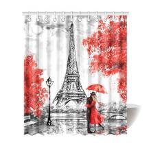 Elegante paris torre casal vermelho guarda-chuva árvores impermeável poliéster banheiro cortina de chuveiro 2024 - compre barato