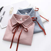 Blusas femininas de algodão de manga comprida, camisas largas com laço e gola listrada, blusas casuais para mulheres, para primavera 2021, camisas soltas de alta qualidade coreanas 2024 - compre barato
