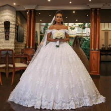 Мусульманские свадебные платья с открытыми плечами 2020 Арабский Дубай Африка кружева Boidce Платья Кристаллы бисером свадебное платье невесты бальное платье 2024 - купить недорого