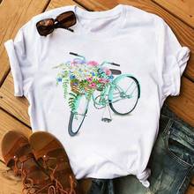 Women's T-shirt Bike and Sunflower Printed Tshirt Harajuku Graphic Short Sleeve White Female Tshirt Casual Summer Ladies T shirt 2024 - buy cheap