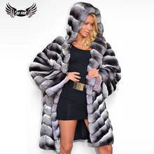 Bffur-jaqueta de pele de coelho rex, casaco feminino com capuz, sobretudo para mulheres, pele inteira, quente, 2021 genuíno 2024 - compre barato