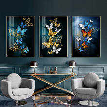 Asas douradas abstratas borboleta, poster moderno de luxo, pintura em tela, arte de parede, imagem impressa, sala de estar, interior, casa, decoração 2024 - compre barato