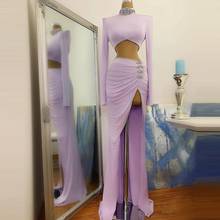 Женское атласное платье с высоким вырезом, лавандовое вечернее платье с кристаллами и высоким разрезом 2024 - купить недорого
