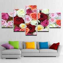 HD imprime carteles cuadros de pared marco 5 piezas hermosas e increíbles rosas coloridas flores pinturas en lienzo decoración para el hogar 2024 - compra barato