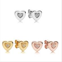 925 Sterling Silver Gold Logo Heart Pan Earring With Crystal Stud Earring For Women Wedding Gift Fashion Jewelry 2024 - buy cheap