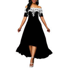 Plus Size Party Lace Patchwork Off Shoulder Short Sleeve Women High Low Dress One-shoulder lace lace stitching irregular dress 2024 - buy cheap