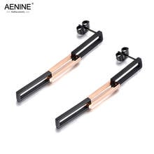 Pendientes de borla de geometría de acero inoxidable AENINE Hiphop/Rock de moda negro/oro rosa pendientes colgantes para mujeres AE19220 2024 - compra barato