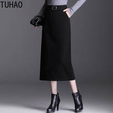 TUHAO 2021 Mid-length Skirt Elegant Black High-waisted Skirts Gothic Midi Skirts Long Female Office Lady OL work Skirt WM15 2024 - buy cheap