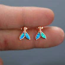 Simple Female Blue Opal Stone Earring Trendy Fishtail Small Stud Earrings For Women Cute Bridal Rose Gold Color Wedding Earrings 2024 - buy cheap