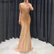 Serene Hill Gold Luxury Beaded Tassels Mermaid Evening Dress 2022 Sexy Sleeveless For Women Formal Party Gown CLA70907 2024 - buy cheap