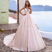 Элегантные пляжные атласные свадебные платья 2021 очаровательное свадебное платье принцессы в стиле бохо со шлейфом и V-образным вырезом розовое свадебное платье 2024 - купить недорого