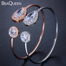 BeaQueen Newest Big Round and Water Drop Cubic Zirconia Stone Open Cuff Bangles Adjustable Size Party Jewelry for Women B147 2024 - buy cheap