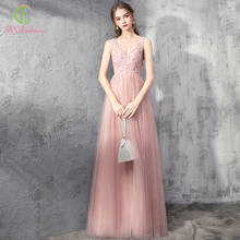 SSYFashion New Sweet Pink Evening Dress Sexy V-neck Sequins Beading Backless Floor-length Prom Formal Gown Vestido De Noche 2024 - buy cheap