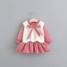 Criança meninas búfalo xadrez vestido de bebê outono manga longa princesa festa tutu vestidos com colete de malha natal meninas roupas 2024 - compre barato