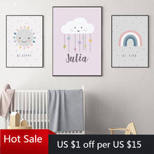 Nordic Poster Baby Custom Name Canvas Painting Nursery Wall Art Sun Cloud Rainbow Art Prints Wall Pictures Baby Room Decoration 2024 - buy cheap
