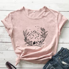 Floral Mountain Scene 100% Cotton T-shirt Aesthetic Summer Graphic Wanderlust Tshirt Women Vintage Adventure Camping Tee Top 2024 - buy cheap