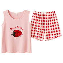 Conjunto de pijamas de verão em algodão feminino, pijama fofo para meninas, roupa de dormir, manga curta, calças curtas, roupa de noite 2024 - compre barato