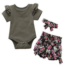 0-24M  Infant Baby Girl Kids Romper Bodysuit Tops Flower Pants Headband Clothes Sets 2024 - buy cheap