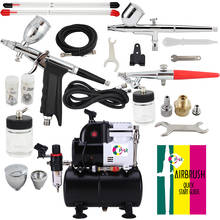 OPHIR-Kit de 3 cepillos de aire para manualidades, Kit de aerógrafo profesional con compresor y tanque, para Hobby Paint_AC116 + 004A + 050 + 069 2024 - compra barato