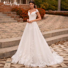 Adoly Mey Gorgeous Appliques A-Line Wedding Dresses 2020 Romantic Sweetheart Neck Cap Sleeves Princess Customized Wedding Gown 2024 - buy cheap